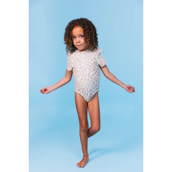 Plavky s krátkým rukávem s UPF 50+ Beige Leopard