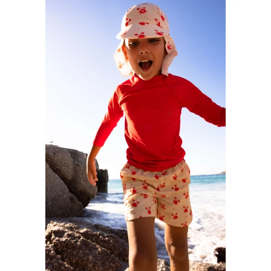 Praktický letní klobouček s ochranou krku od Swim Essentials s krabím motivem ochrání děti před UV zářením