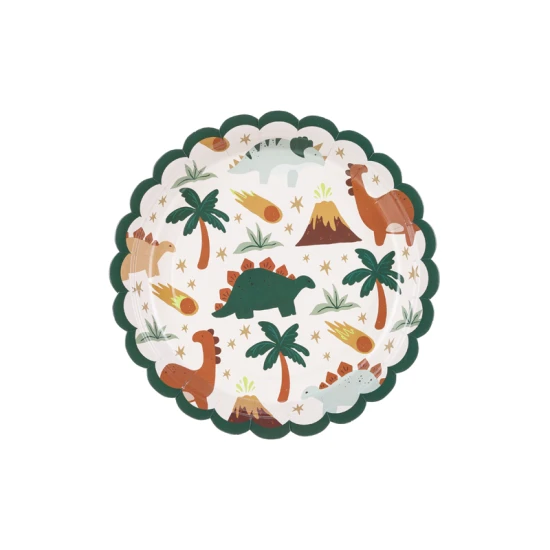 Papírové talíře s motivem dinosaura oživí každou párty.