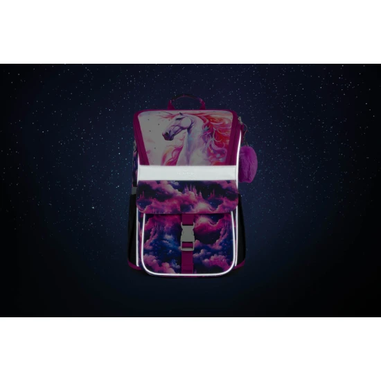 Školní taška Jednorožec království – ergonomická taška s designem jednorožce, výklopným otevíráním a reflexními prvky