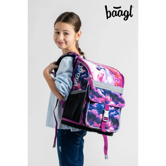 Školní taška Jednorožec království – ergonomická taška s designem jednorožce, výklopným otevíráním a reflexními prvky