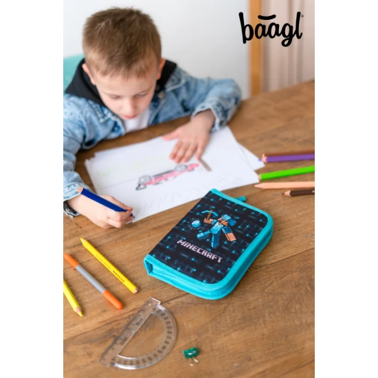 Penál jednopatrový Minecraft Blue Axe