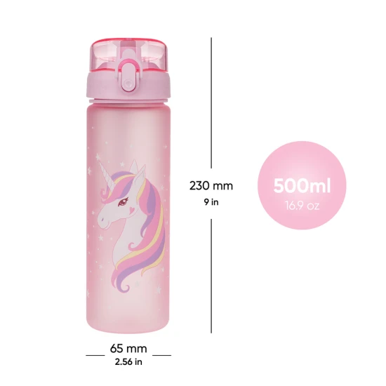 Tritanová láhev na pití Unicorn 500 ml s praktickým uzávěrem a veselým motivem.