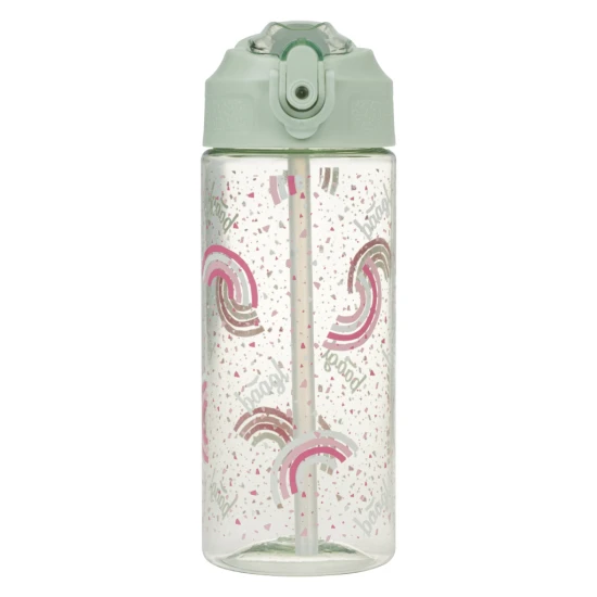 Tritanová láhev na pití s brčkem Duha 500 ml, BPA-free, praktická a odolná pro školáky a sportovce.