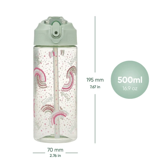 Tritanová láhev na pití s brčkem Duha 500 ml, BPA-free, praktická a odolná pro školáky a sportovce.