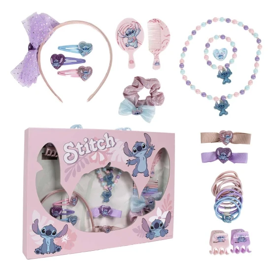 Stitch - barevná sada doplňků do vlasů, náramkem, řetízkem a prstenem pro děti