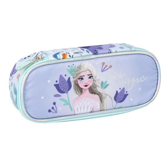 Oválný penál Frozen – dětské školní pouzdro s Elsou v modro-fialovém designu