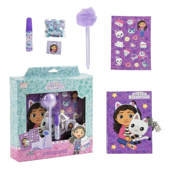 Diář Gabby's Dollhouse s příslušenstvím pro děti s ilustracemi Gabby a jejích přátel