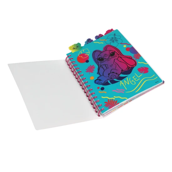 Zápisník A5 Stitch Black se spirálou, záložkami a čtverečkovými stranami