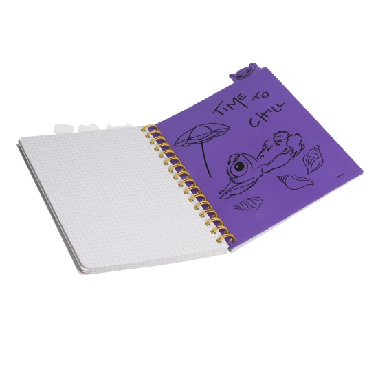 Zápisník A5 Stitch Black se spirálou, záložkami a čtverečkovými stranami
