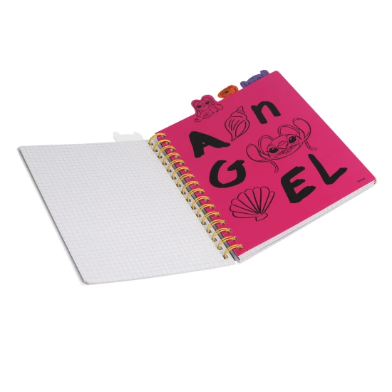 Zápisník A5 Stitch Black se spirálou, záložkami a čtverečkovými stranami