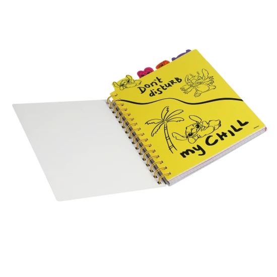 Zápisník A5 Stitch Black se spirálou, záložkami a čtverečkovými stranami