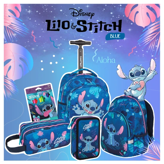 Sportovní vak Stitch Blue s ilustrací Stitcha, pastelové barvy a dvojité šňůrky na nošení