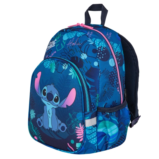Dětský batoh Toby Stitch Blue s polohovatelnými ramenními popruhy a bezpečnostní píšťalkou.