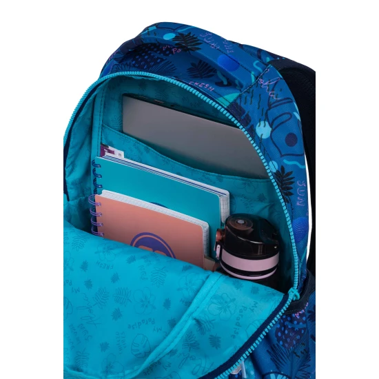 Školní batoh Coolpack Prime Stitch Blue se dvěma přihrádkami a polstrovanými ramenními popruhy.