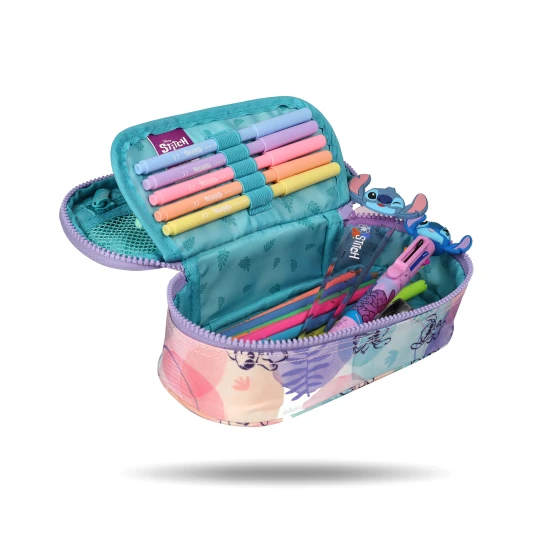 Penál Campus Stitch Pastel – praktický organizér s gumičkami na psací potřeby a síťovou kapsou na zip.