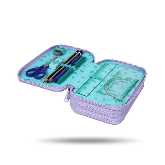 Třípatrový školní penál s motivem Stitcha v pastelových barvách s kompletním vybavením pro děti