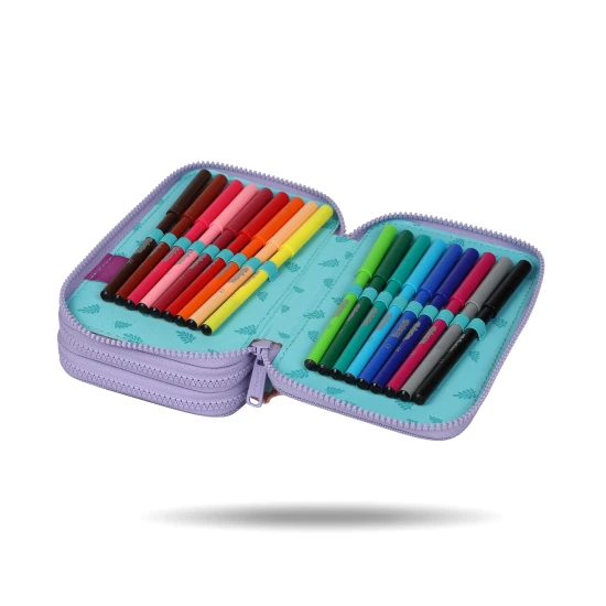 Třípatrový školní penál s motivem Stitcha v pastelových barvách s kompletním vybavením pro děti