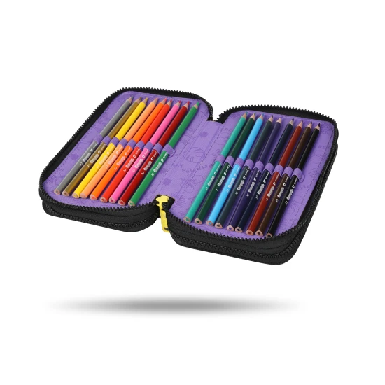 Třípatrový školní penál s motivem Stitcha v pastelových barvách s kompletním vybavením pro děti