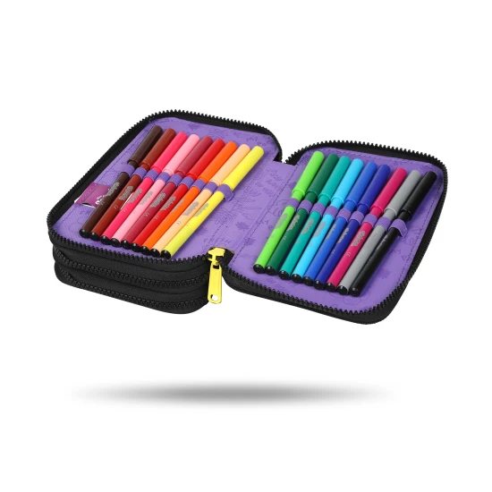 Třípatrový školní penál s motivem Stitcha v pastelových barvách s kompletním vybavením pro děti