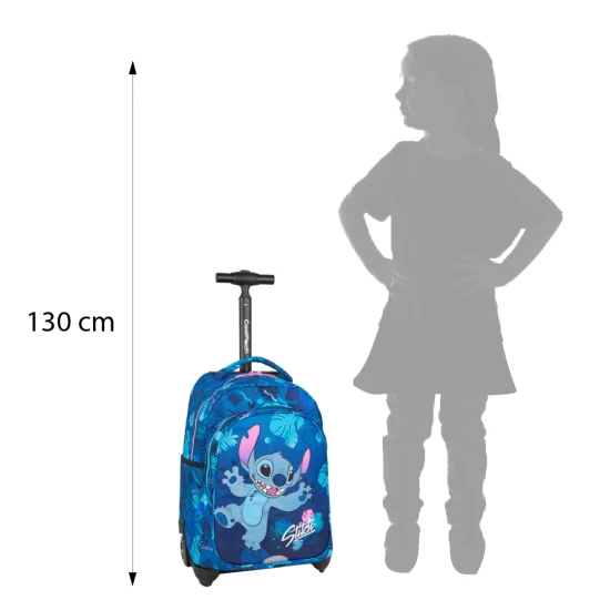 Školní batoh Jack na kolečkách Stitch Blue se dvěma prostornými komorami a reflexními prvky pro dětskou bezpečnost.