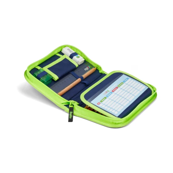 Penál Ergobag Fluo race 20-dílný set s pastelkami, tužkami, struhadlem a pravítkem pro děti 