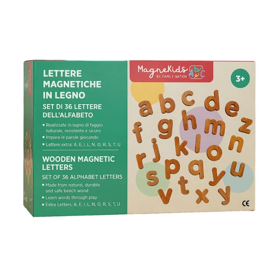 MagneKids Sada 36 magnetických dřevěných písmen – Family Nation FN-MONT-MKIDS-LET-WOD