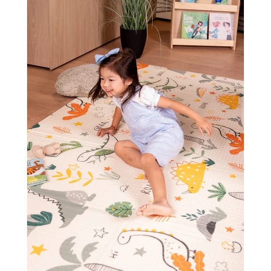 Montessori Skládací hrací podložka 2 v 1 Dino Friends 180 x 150 cm – Family Nation FN-MONT-TAPF-DI