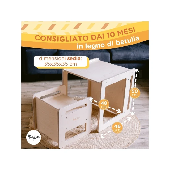Montessori Set stolek a židlička Přírodní z březového dřeva – Family Nation FN-MONT-TS-NA