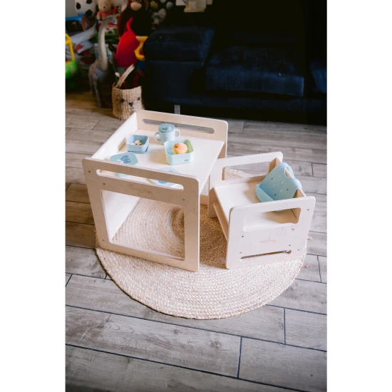 Montessori Set stolek a židlička Přírodní z březového dřeva – Family Nation FN-MONT-TS-NA
