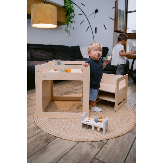Montessori Set stolek a židlička Přírodní z březového dřeva – Family Nation FN-MONT-TS-NA