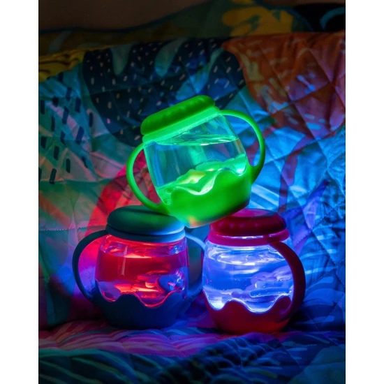 Senzorická lahvička mini se silikonovými doplňky Glo Pals, Pink, dárkový set