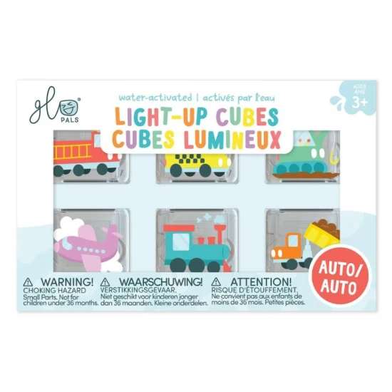Senzorické svítící kostky Glo Pals Cars svítící kostky do koupele pro děti, svítí ve vodě.