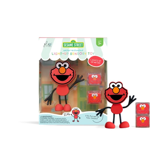 Glo Pals Sada Figurka Elmo a 2 senzorické kostky do vody – svítící hračka do vany pro děti.