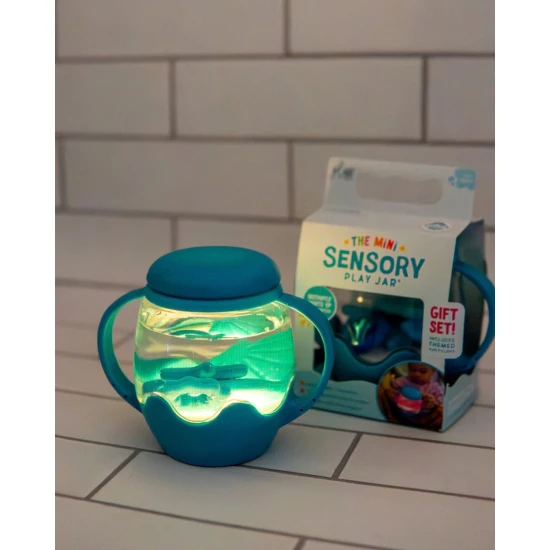 Dárková sada Senzorická mini láhev s gelovými doplňky Blue