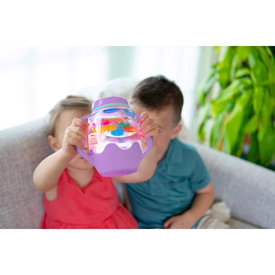 Glo Pals Senzorická láhev Bubble gum: svítící hračka pro děti s růžovým designem.