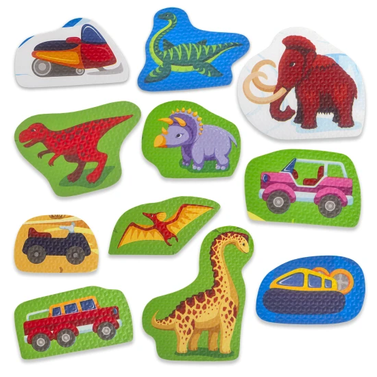 Vytvořte si fantastické puzzle safari s odnímatelnými dinosaury.