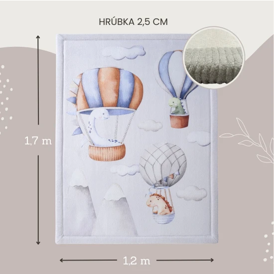 Dětský koberec Dinosaur Balloons pro bezpečné a pohodlné hraní.