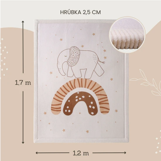 Hakuna Matte Dětský koberec Rainbow Elephant 1.7 x 1.2 m Dětský koberec Rainbow Elephant pro bezpečné a pohodlné hraní.