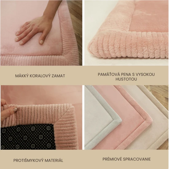 Dětský koberec v růžové barvě pro bezpečné a pohodlné hraní.