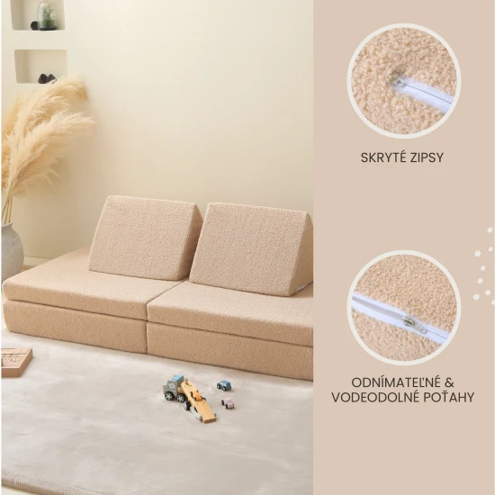 Modulární dětská pohovka Hakuna Matte Teddy v béžové barvě – měkký, bezpečný a všestranný herní nábytek pro děti.