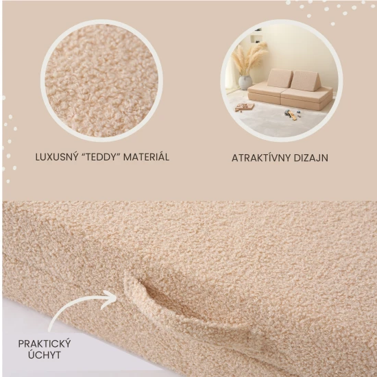 Modulární dětská pohovka Hakuna Matte Teddy v béžové barvě – měkký, bezpečný a všestranný herní nábytek pro děti.