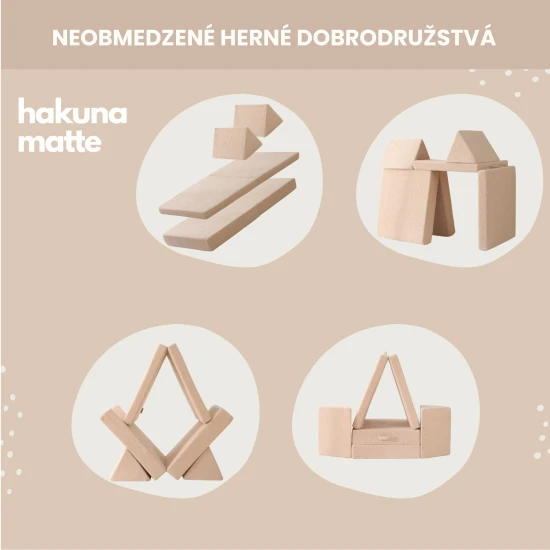 Modulární dětská pohovka Hakuna Matte Teddy v béžové barvě – měkký, bezpečný a všestranný herní nábytek pro děti.