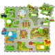 Hrací pěnová puzzle podložka s cestami, budovami a autíčky, 1.2x1.2 m – dětská autodráha z EVA pěny