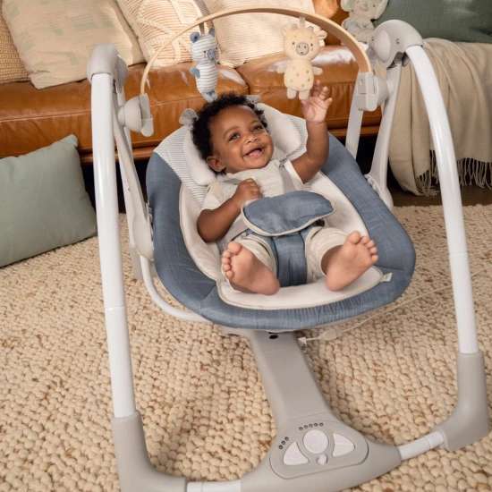 Konvertibilní houpačka s melodií Swing 'n Go Chambray 0m+ do 9kg Ingenuity 16925-1