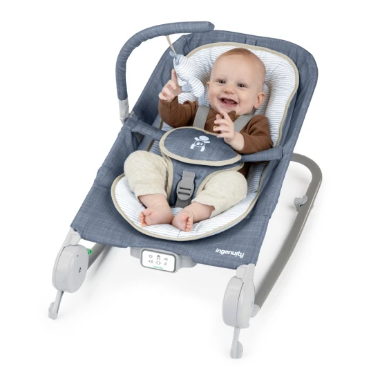 Masážní lehátko vibrující s melodií Happy Belly™ Rock-to-Bounce Chambray 0m+ do 9 kg Ingenuity 16854-2