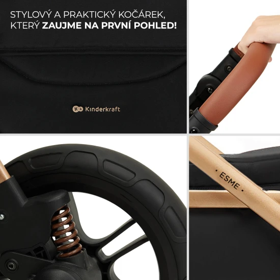 Kombinovaný kočárek 3v1 Esme Pro Pure Black Kinderkraft KSESME00BLK300N