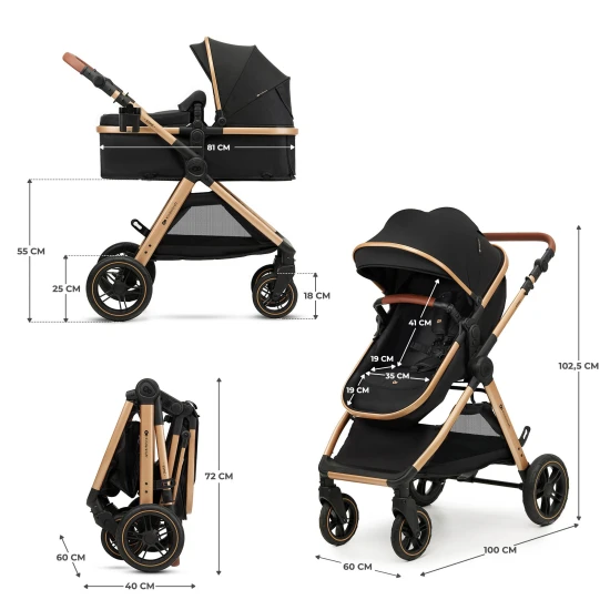 Kombinovaný kočárek 3v1 Esme Pro Pure Black Kinderkraft KSESME00BLK300N