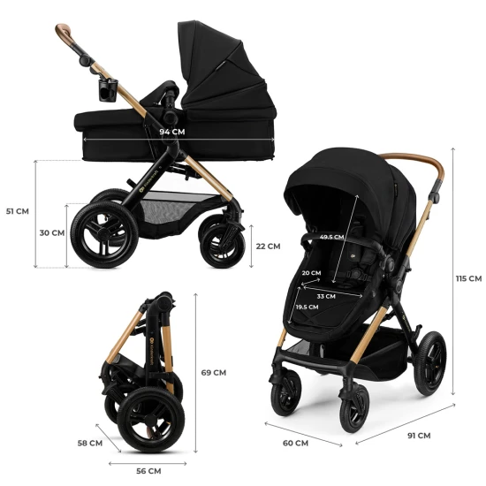 Kombinovaný kočárek 3v1 Moov 2 XL Air Black Kinderkraft KSMOOVXLBLK0000