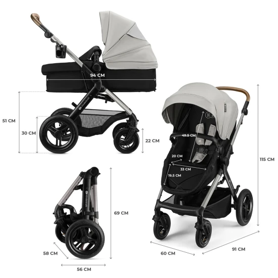 Kombinovaný kočárek 3v1 Moov 2 XL Air Grey Kinderkraft KSMOOVXLGRY0000